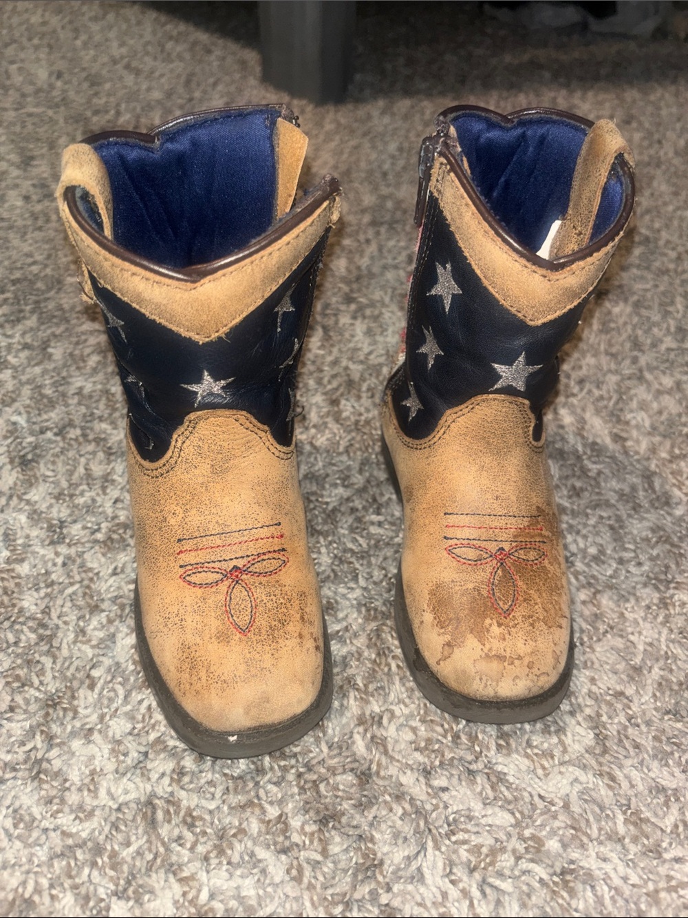 Kids Western Star Embroidered Pull-On Boots - Tan & Navy
